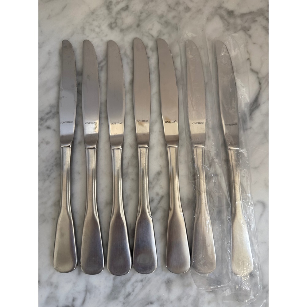 Oneida Minuteman Colonial Boston Stainless Dinner Knives Set of 7 VTG Flatware